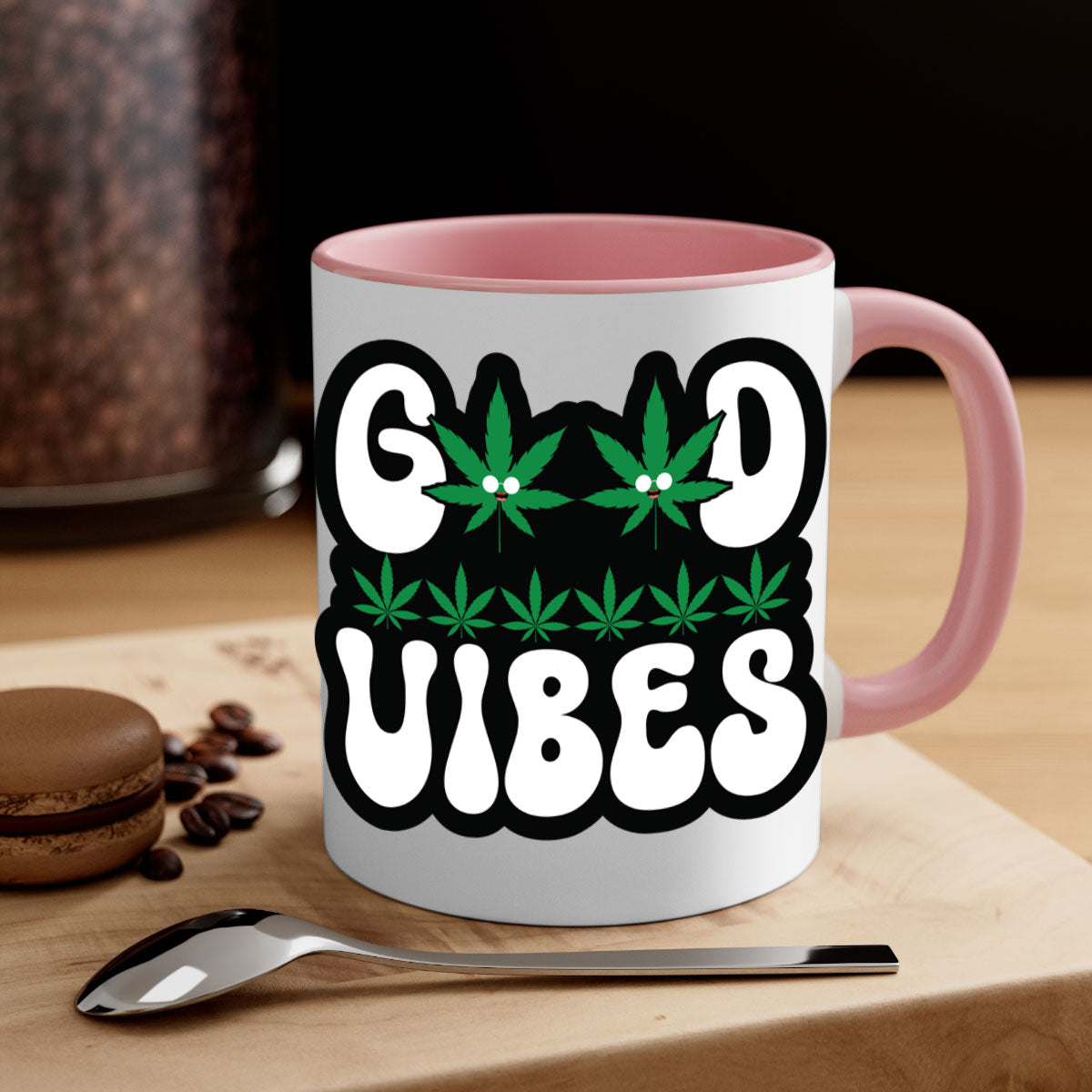 Good Vibes 96# Mug featuring a two-tone design with a colored handle and interior, available in multiple colors and sizes.