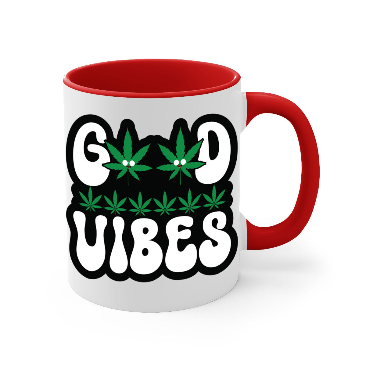 Good Vibes 96# Mug featuring a two-tone design with a colored handle and interior, available in multiple colors and sizes.