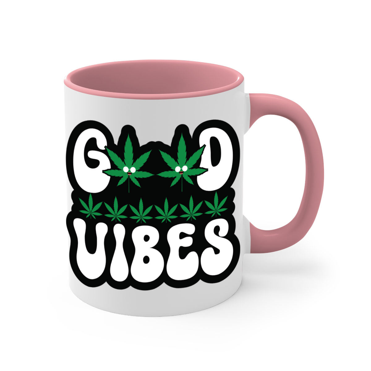 Good Vibes 96# Mug featuring a two-tone design with a colored handle and interior, available in multiple colors and sizes.