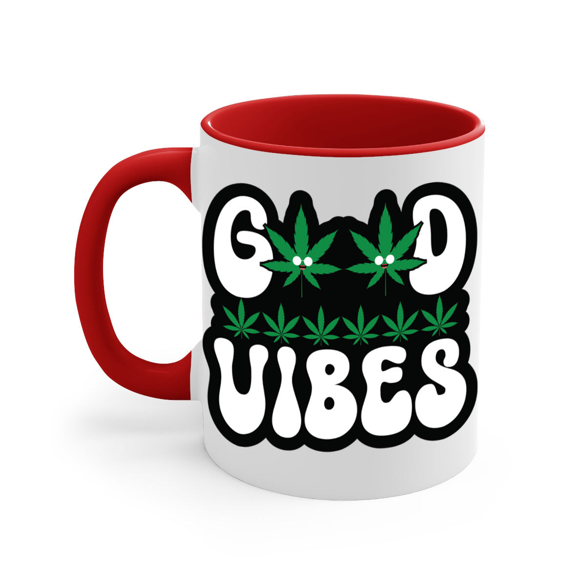 Good Vibes 96# Mug featuring a two-tone design with a colored handle and interior, available in multiple colors and sizes.