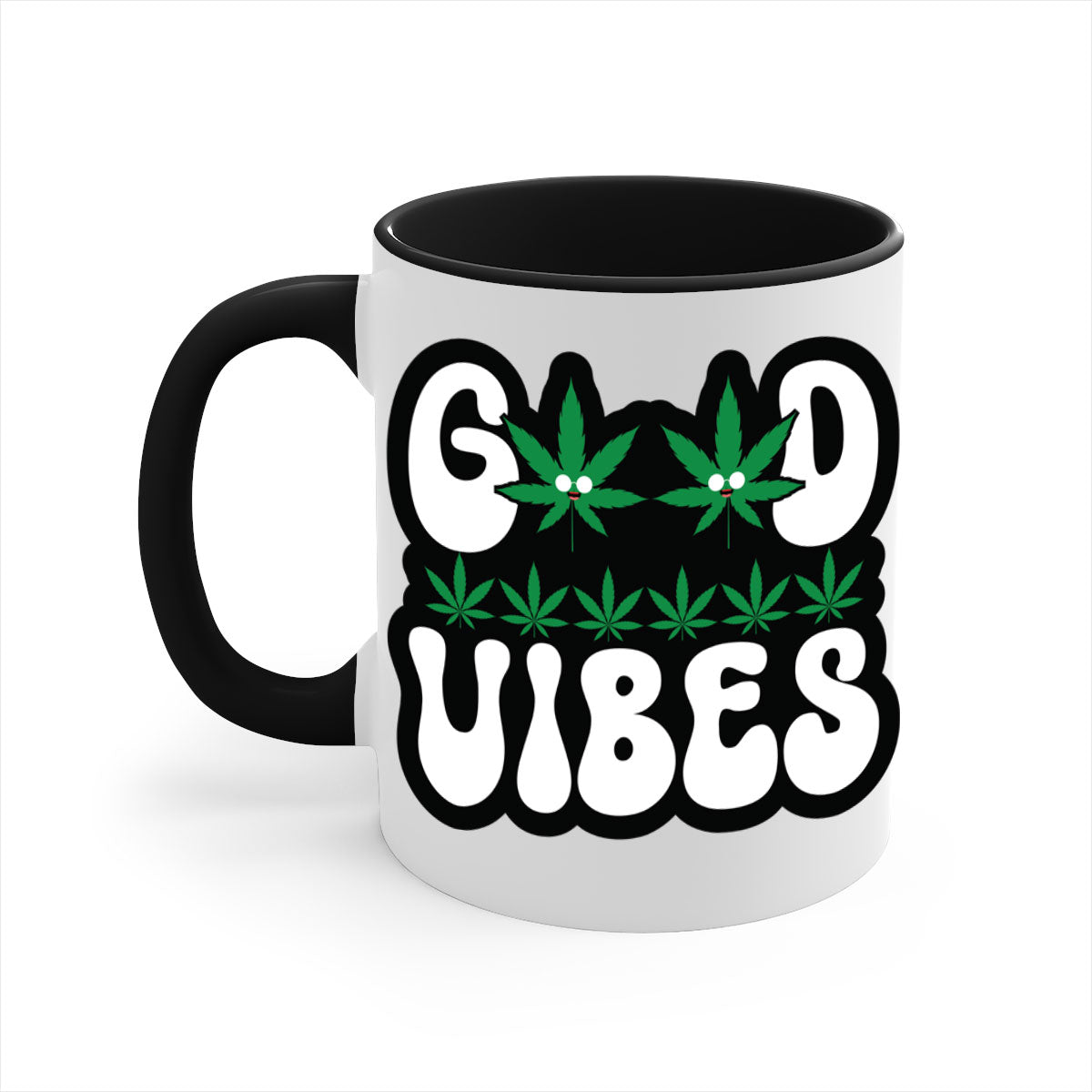 Good Vibes 96# Mug featuring a two-tone design with a colored handle and interior, available in multiple colors and sizes.