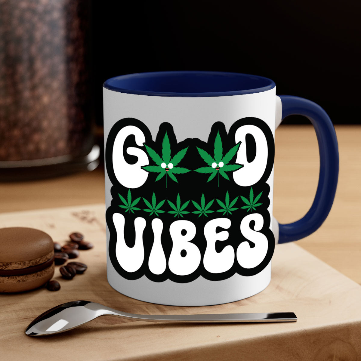 Good Vibes 96# Mug featuring a two-tone design with a colored handle and interior, available in multiple colors and sizes.