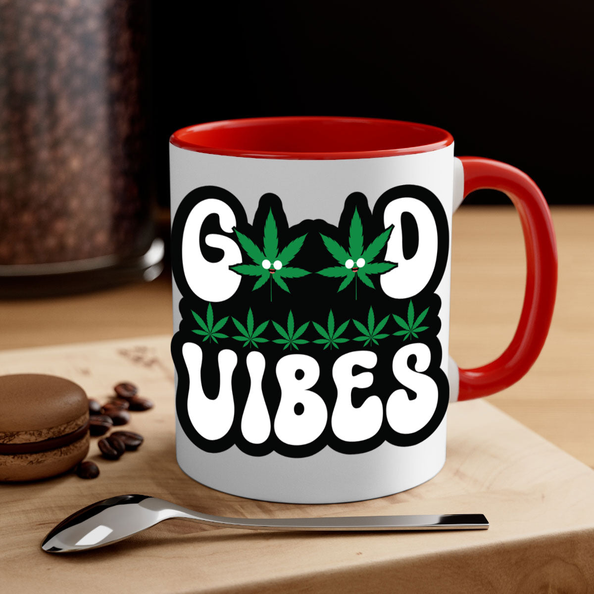 Good Vibes 96# Mug featuring a two-tone design with a colored handle and interior, available in multiple colors and sizes.
