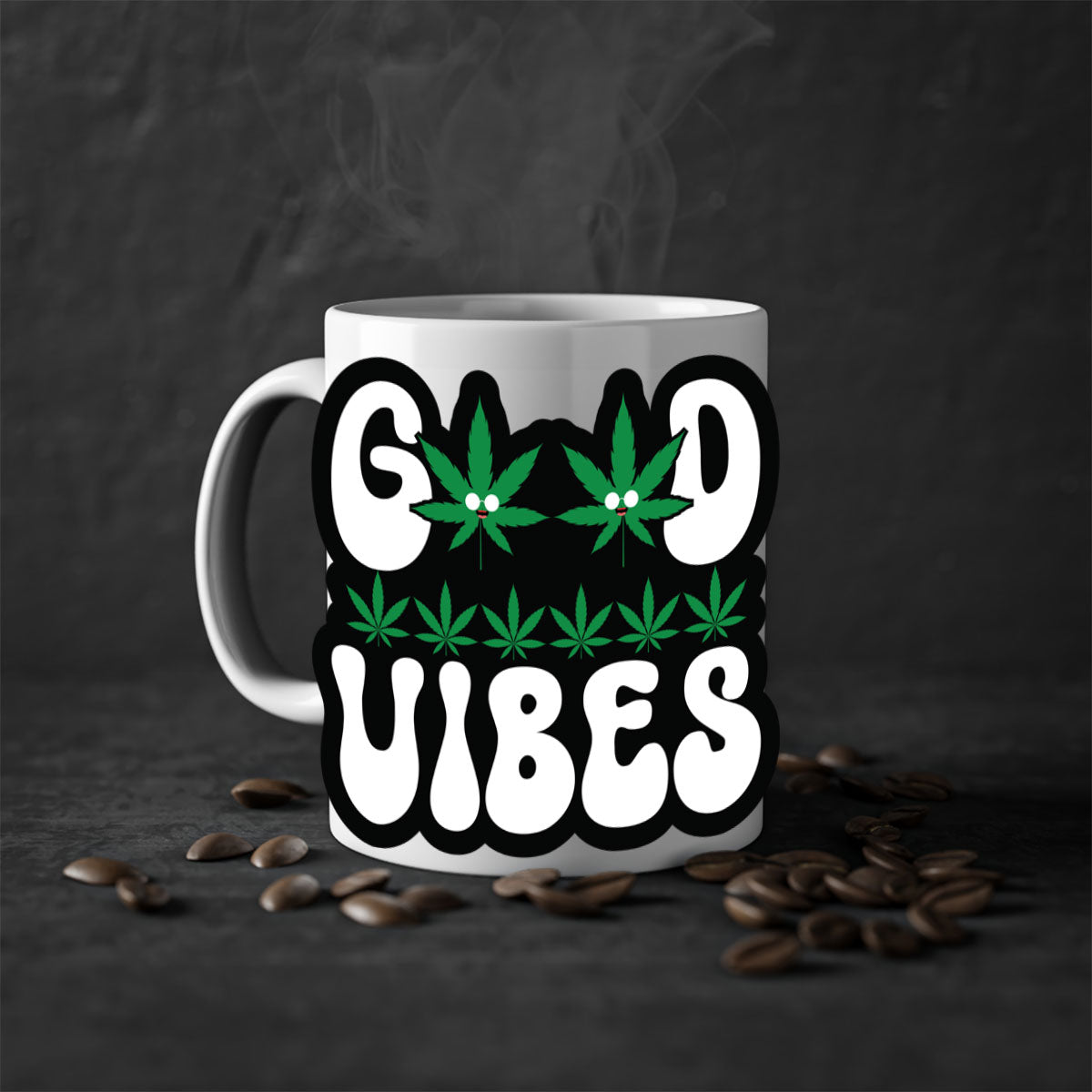 Good Vibes 96# Mug featuring a two-tone design with a colored handle and interior, available in multiple colors and sizes.