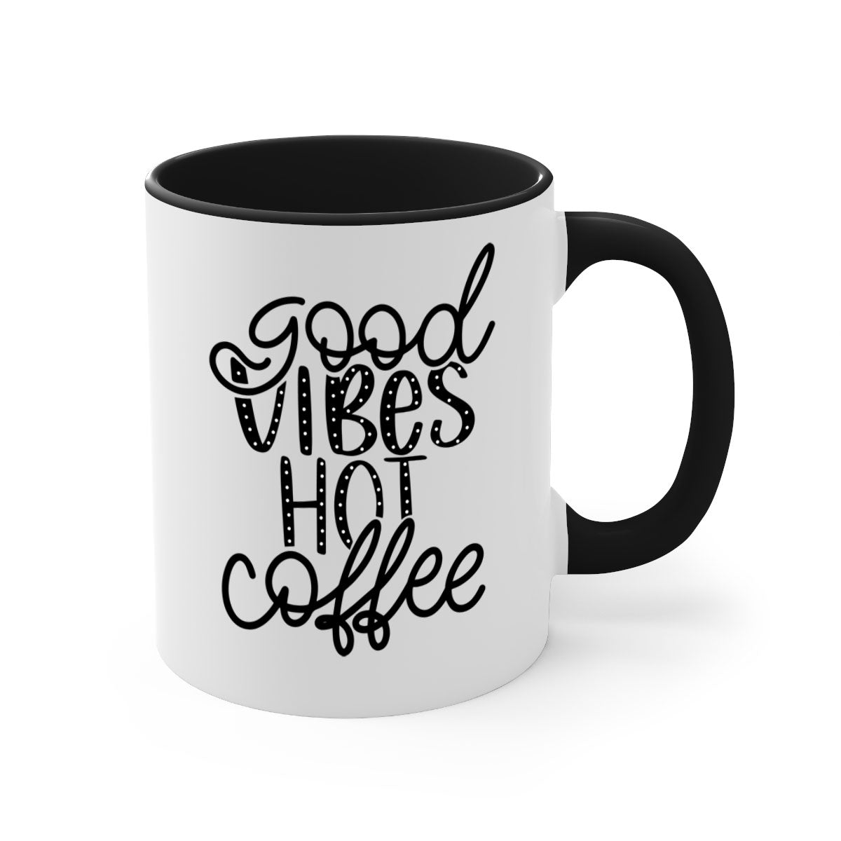 Good Vibes Hot Coffee Mug in five vibrant colors with a glossy finish and easy-grip handle.