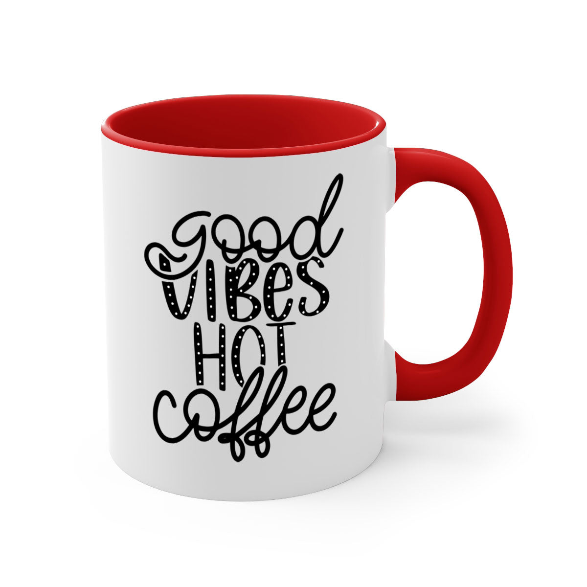 Good Vibes Hot Coffee Mug in five vibrant colors with a glossy finish and easy-grip handle.