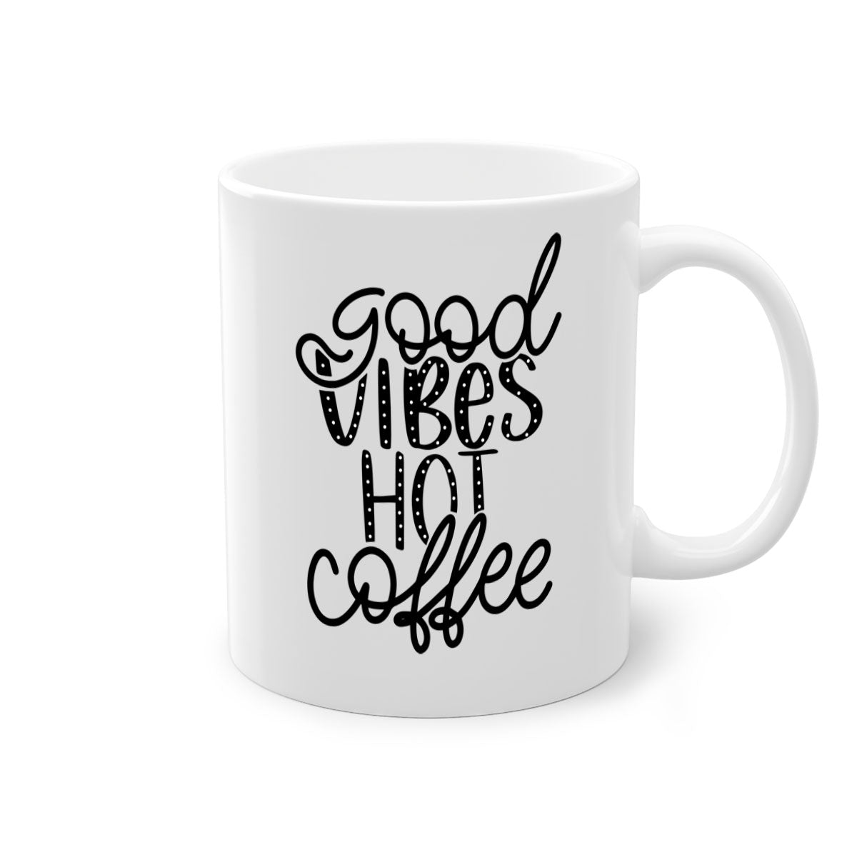 Good Vibes Hot Coffee Mug in five vibrant colors with a glossy finish and easy-grip handle.