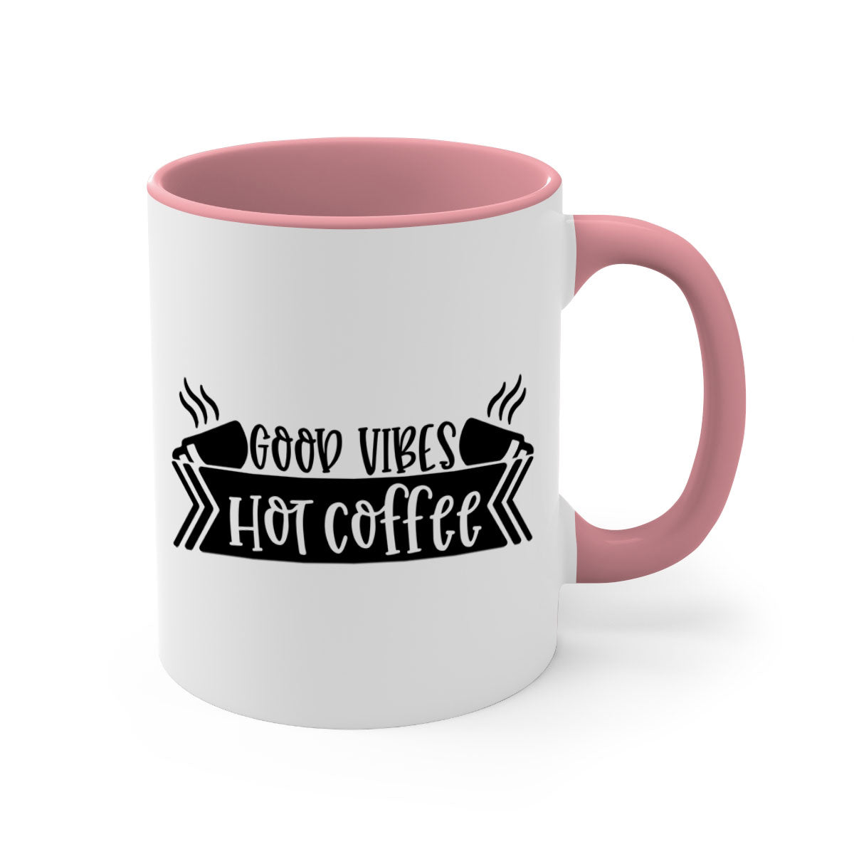 Good Vibes Hot Coffee Mug in five vibrant colors with a glossy finish and easy-grip handle.