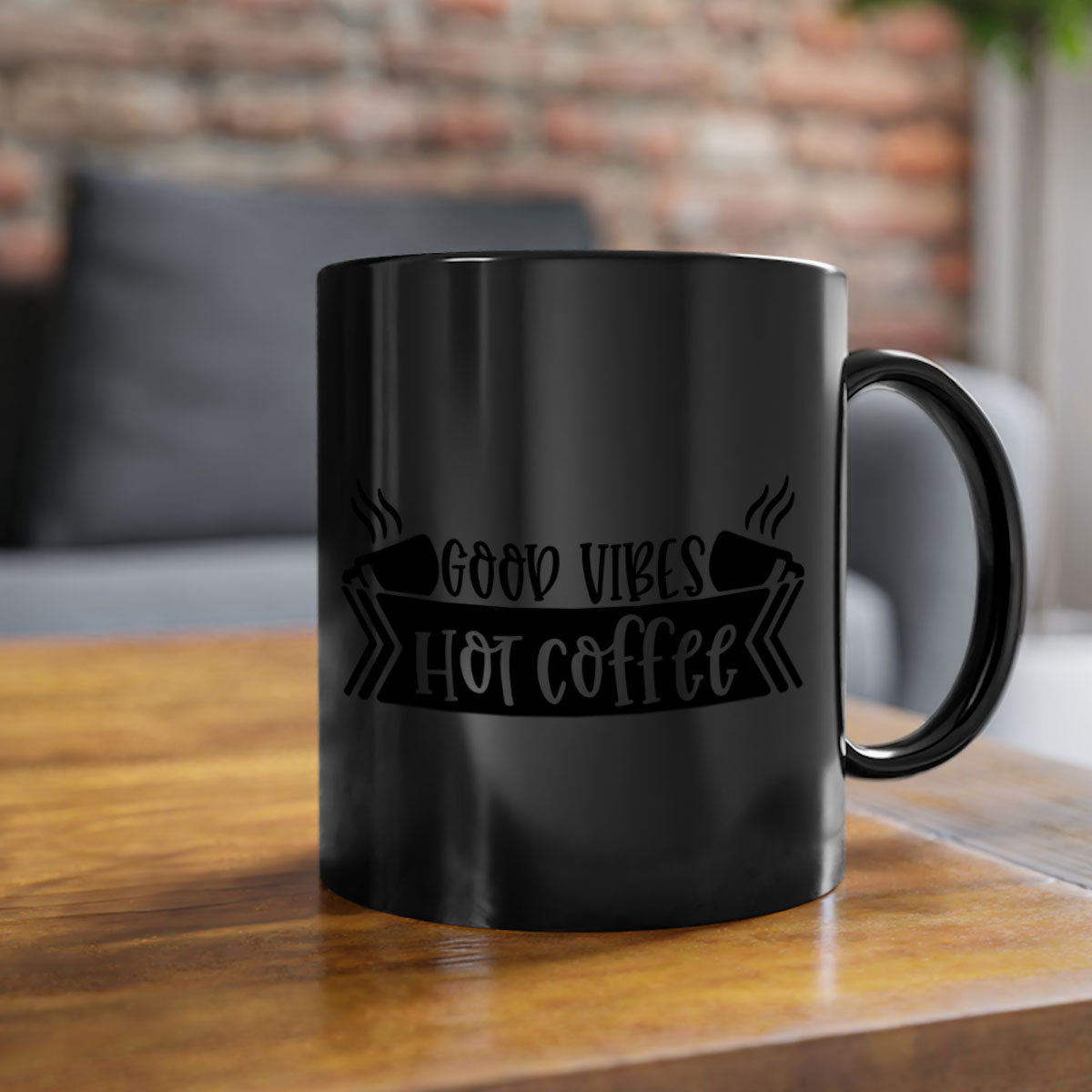 Good Vibes Hot Coffee Mug in five vibrant colors with a glossy finish and easy-grip handle.