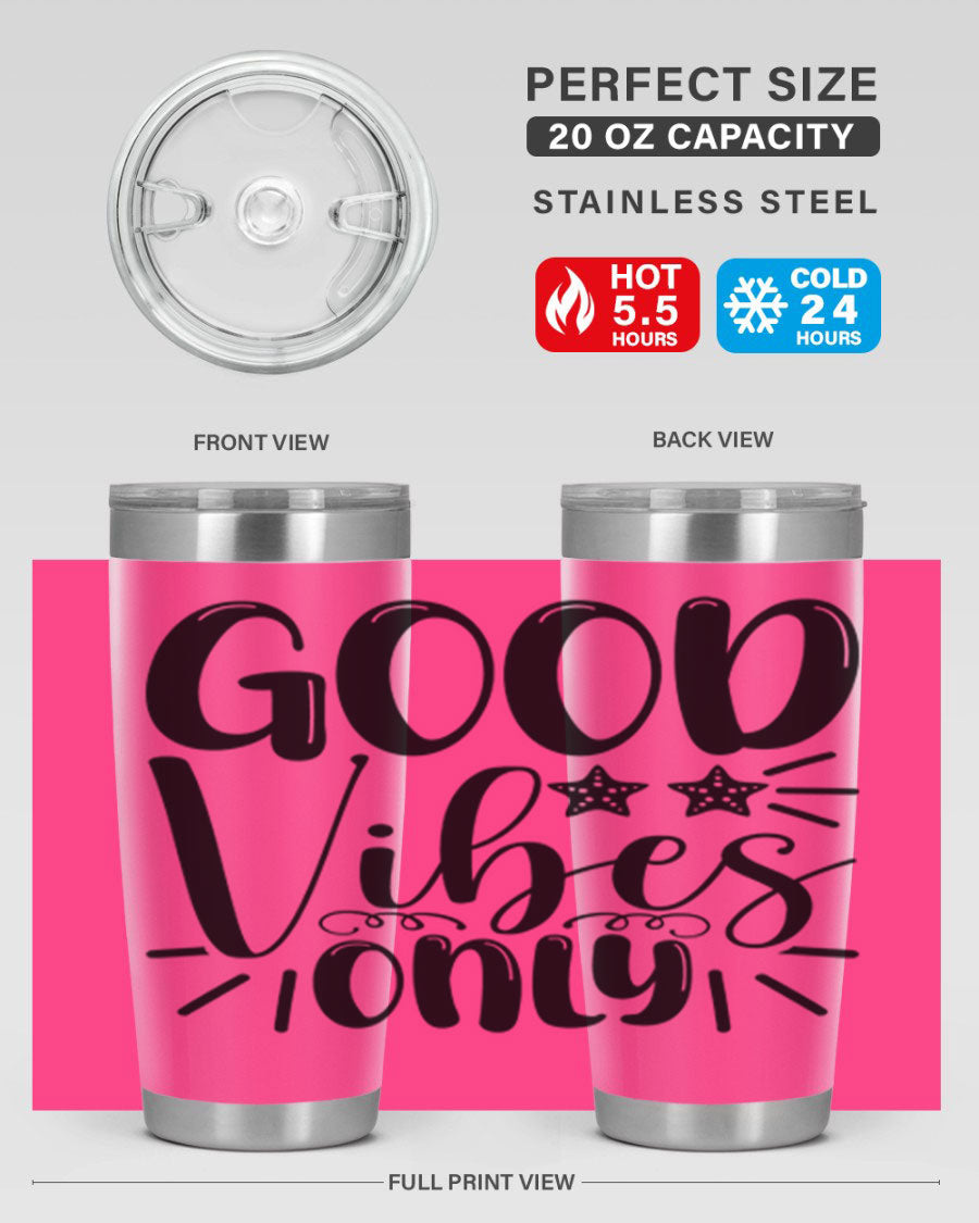 Good Vibes Only 197# Mermaid Tumbler in vibrant colors, showcasing its double wall vacuum design and drink-thru lid.