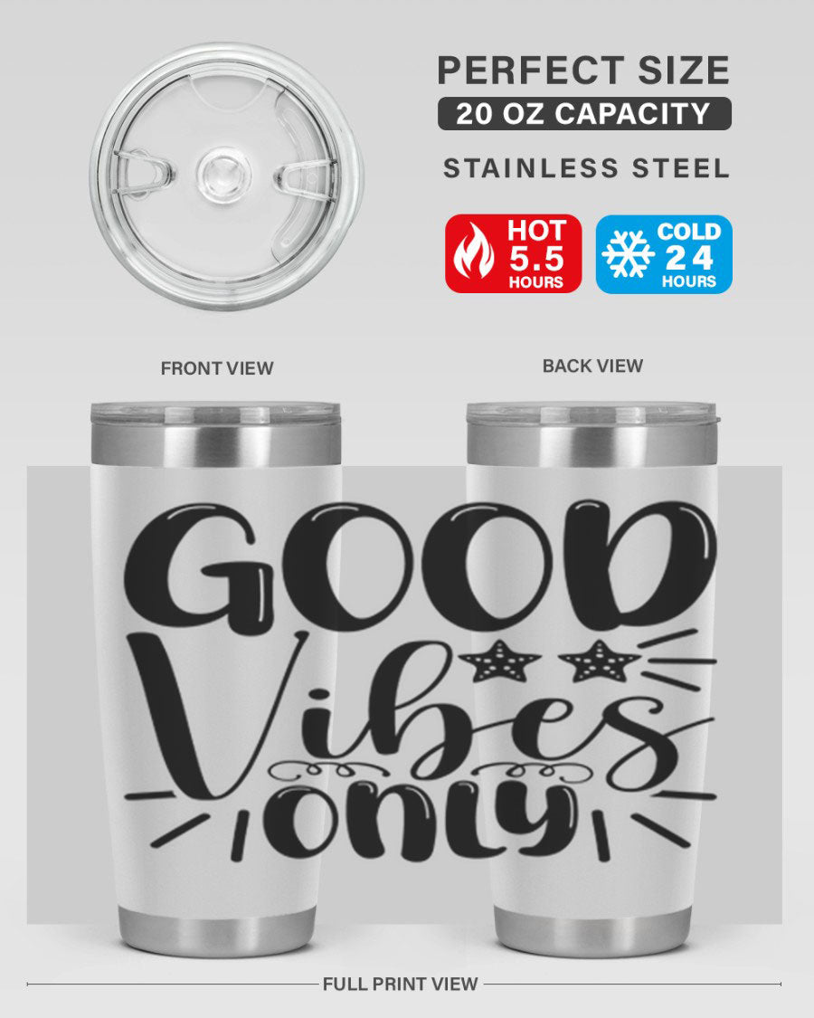 Good Vibes Only 197# Mermaid Tumbler in vibrant colors, showcasing its double wall vacuum design and drink-thru lid.