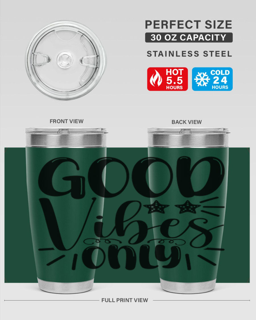 Good Vibes Only 197# Mermaid Tumbler in vibrant colors, showcasing its double wall vacuum design and drink-thru lid.