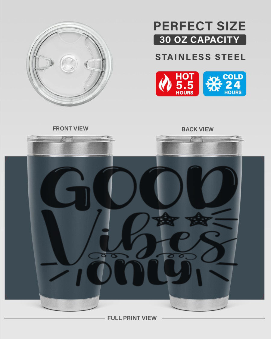 Good Vibes Only 197# Mermaid Tumbler in vibrant colors, showcasing its double wall vacuum design and drink-thru lid.