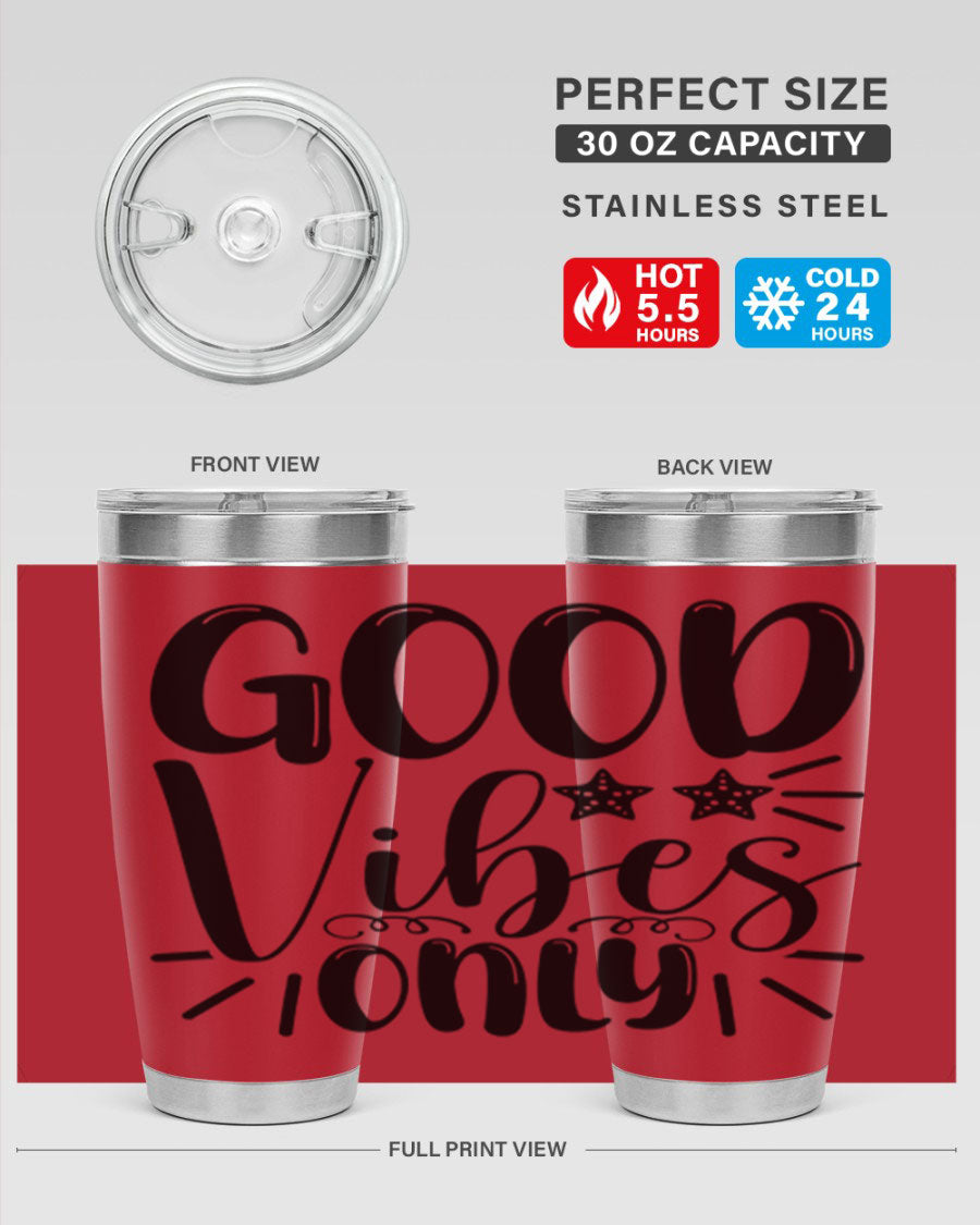 Good Vibes Only 197# Mermaid Tumbler in vibrant colors, showcasing its double wall vacuum design and drink-thru lid.