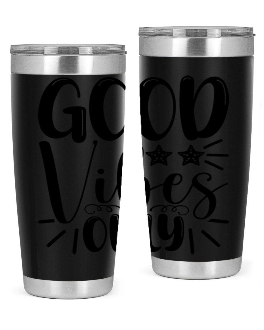 Good Vibes Only 197# Mermaid Tumbler in vibrant colors, showcasing its double wall vacuum design and drink-thru lid.