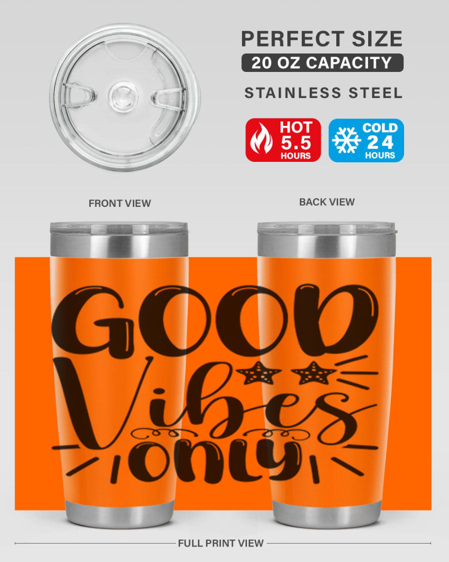 Good Vibes Only 197# Mermaid Tumbler in vibrant colors, showcasing its double wall vacuum design and drink-thru lid.