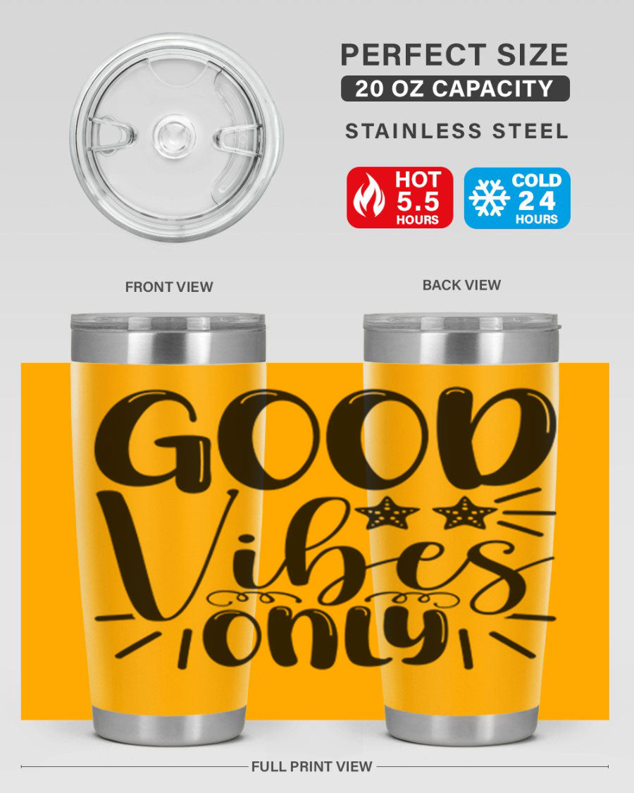 Good Vibes Only 197# Mermaid Tumbler in vibrant colors, showcasing its double wall vacuum design and drink-thru lid.