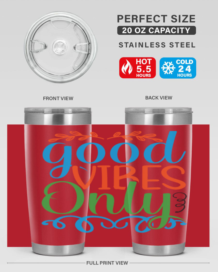 Good Vibes Only 198# Mermaid Tumbler in vibrant colors, showcasing its sleek design and drink-thru lid.