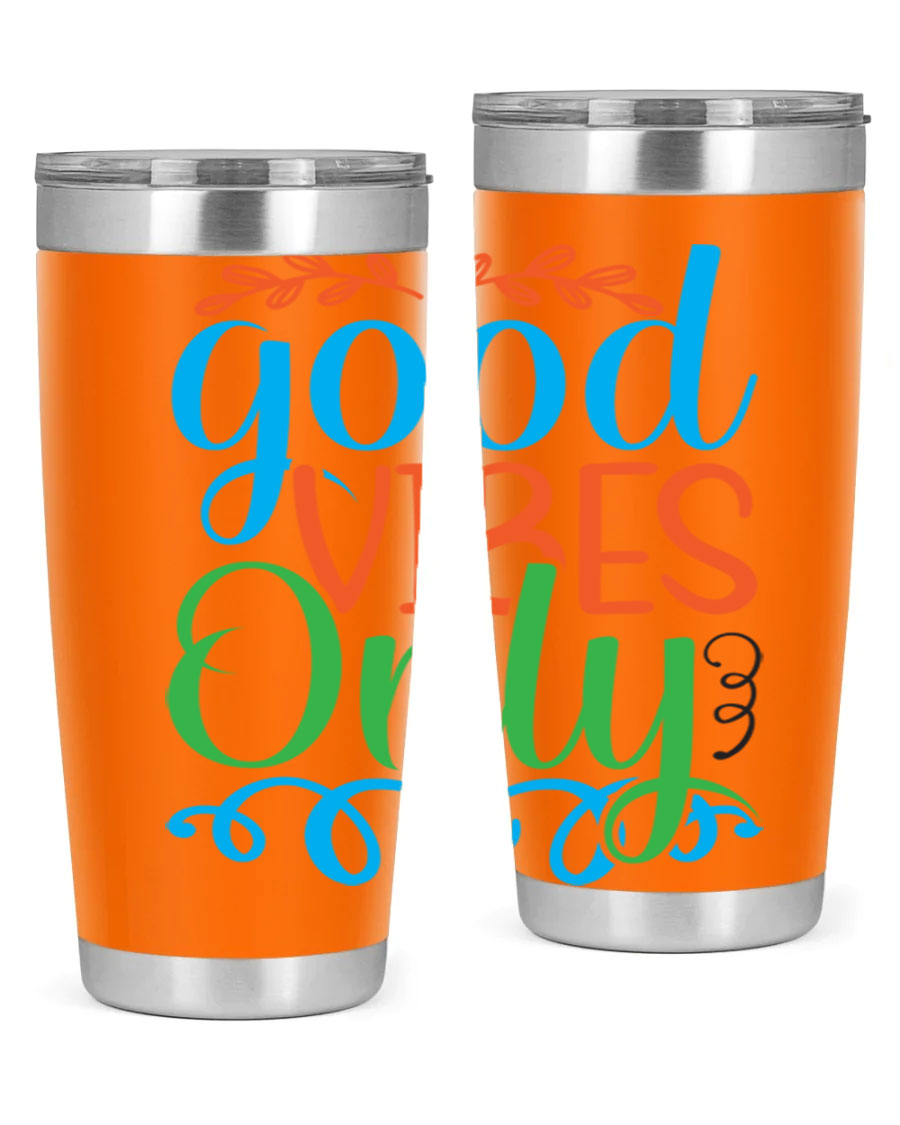 Good Vibes Only 198# Mermaid Tumbler in vibrant colors, showcasing its sleek design and drink-thru lid.