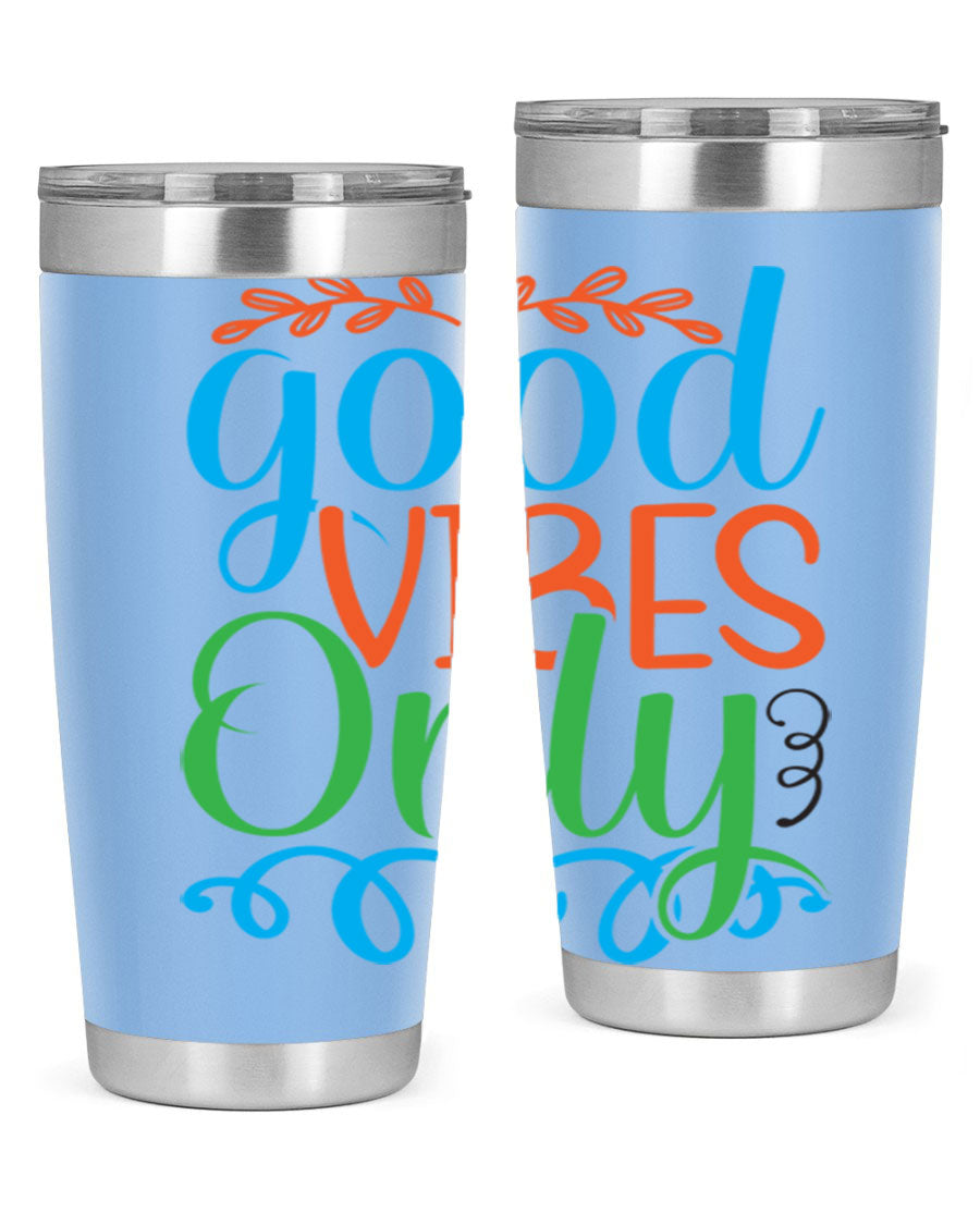 Good Vibes Only 198# Mermaid Tumbler in vibrant colors, showcasing its sleek design and drink-thru lid.