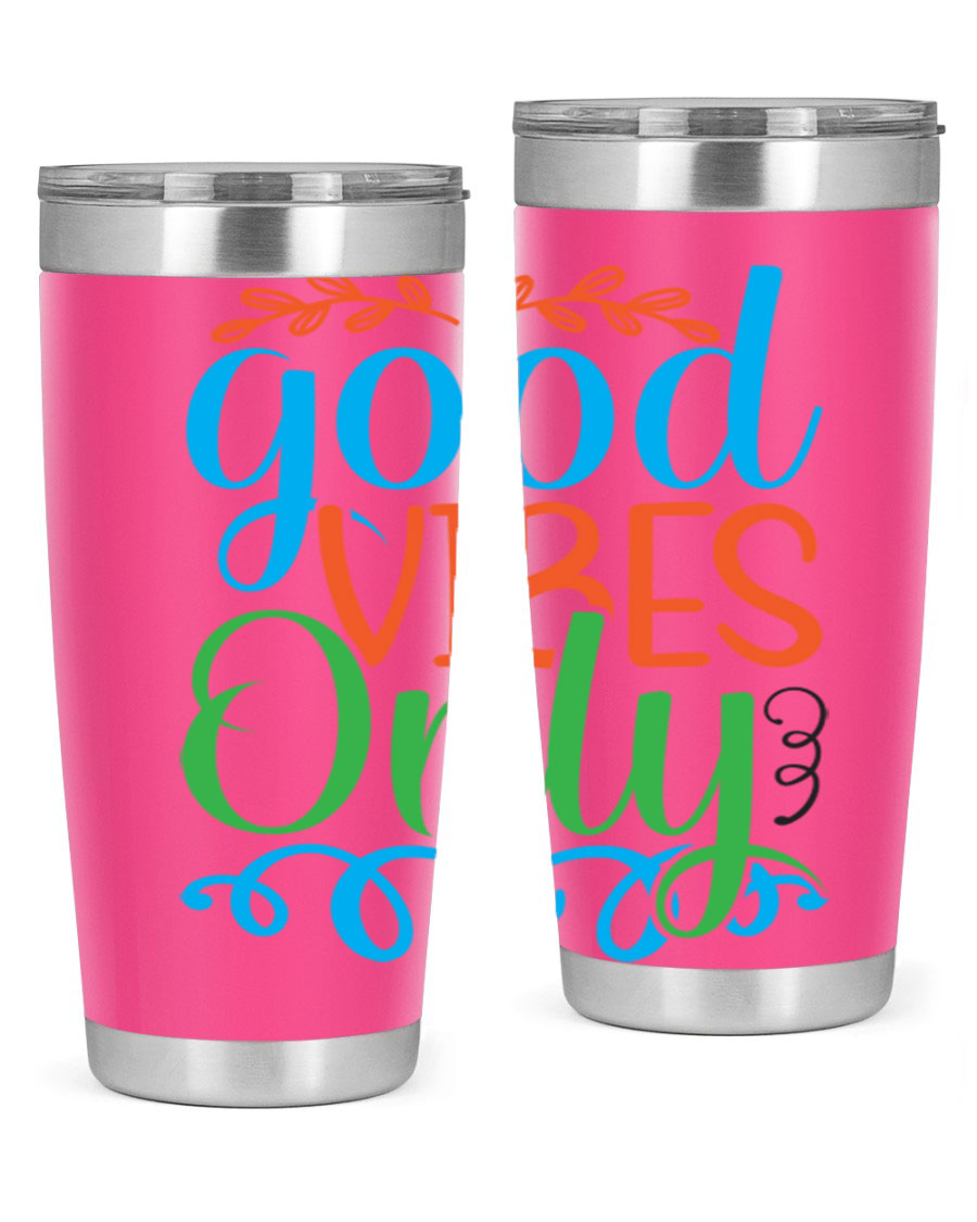 Good Vibes Only 198# Mermaid Tumbler in vibrant colors, showcasing its sleek design and drink-thru lid.