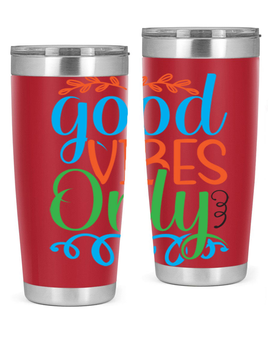 Good Vibes Only 198# Mermaid Tumbler in vibrant colors, showcasing its sleek design and drink-thru lid.
