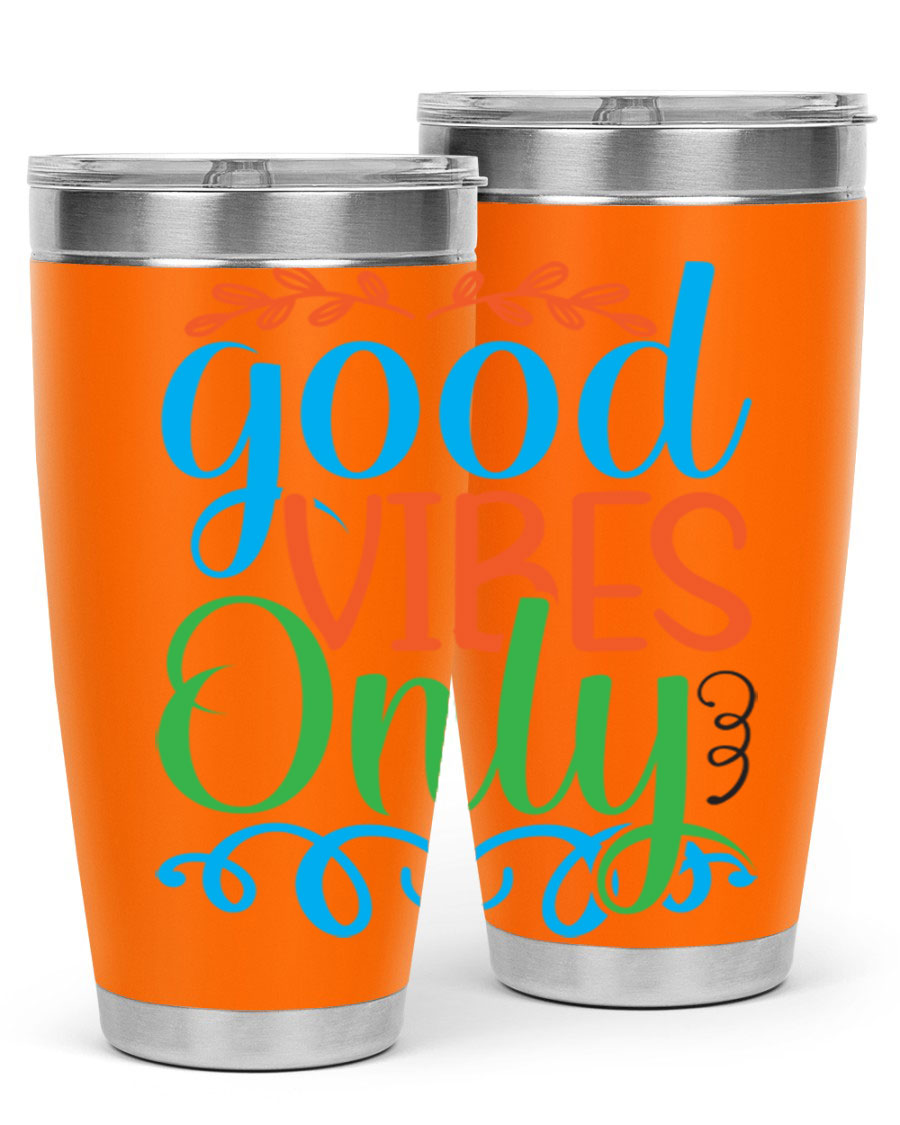 Good Vibes Only 198# Mermaid Tumbler in vibrant colors, showcasing its sleek design and drink-thru lid.
