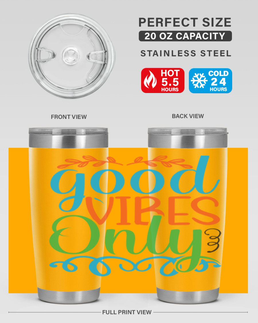 Good Vibes Only 198# Mermaid Tumbler in vibrant colors, showcasing its sleek design and drink-thru lid.