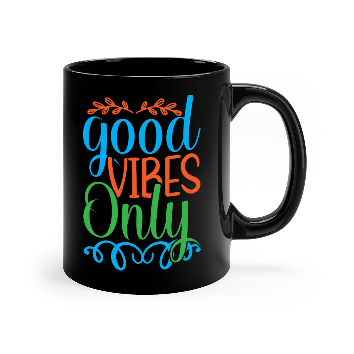 Good Vibes Only 198# Mermaid Mug with colorful handle and glossy finish, available in multiple colors and sizes.