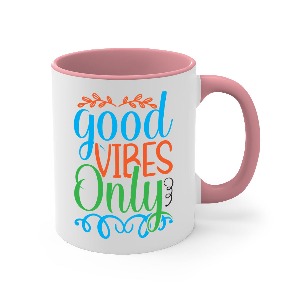 Good Vibes Only 198# Mermaid Mug with colorful handle and glossy finish, available in multiple colors and sizes.