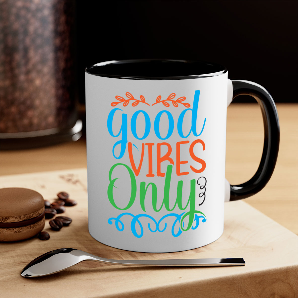 Good Vibes Only 198# Mermaid Mug with colorful handle and glossy finish, available in multiple colors and sizes.