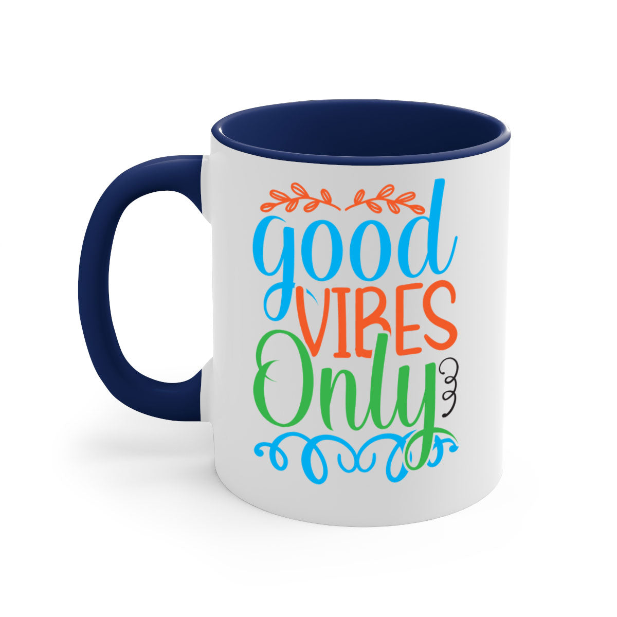 Good Vibes Only 198# Mermaid Mug with colorful handle and glossy finish, available in multiple colors and sizes.
