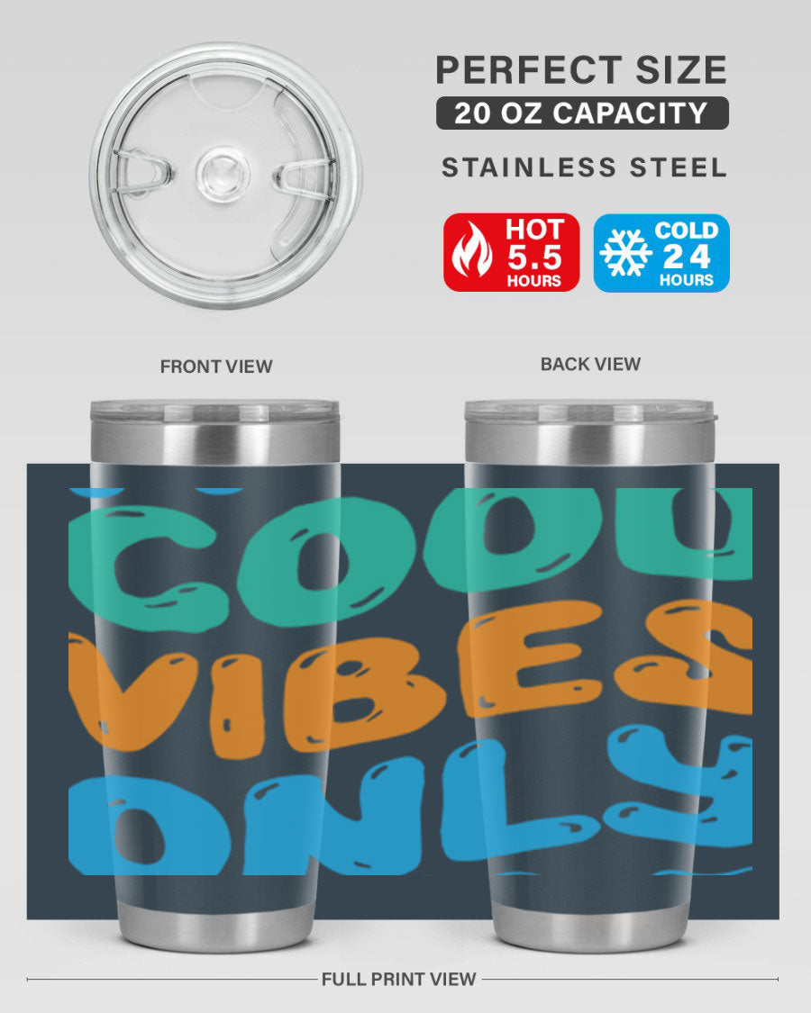 Good Vibes Only Design 20oz Mermaid Tumbler showcasing vibrant colors and stylish design, perfect for hot and cold beverages.