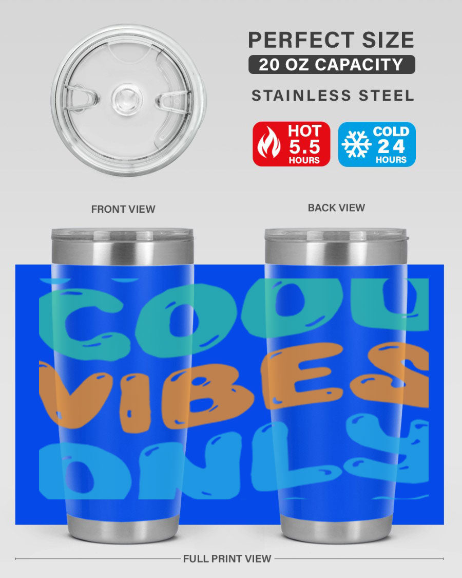 Good Vibes Only Design 20oz Mermaid Tumbler showcasing vibrant colors and stylish design, perfect for hot and cold beverages.