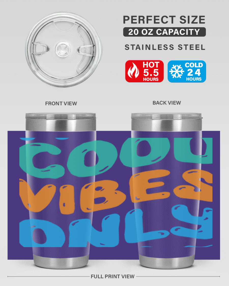 Good Vibes Only Design 20oz Mermaid Tumbler showcasing vibrant colors and stylish design, perfect for hot and cold beverages.