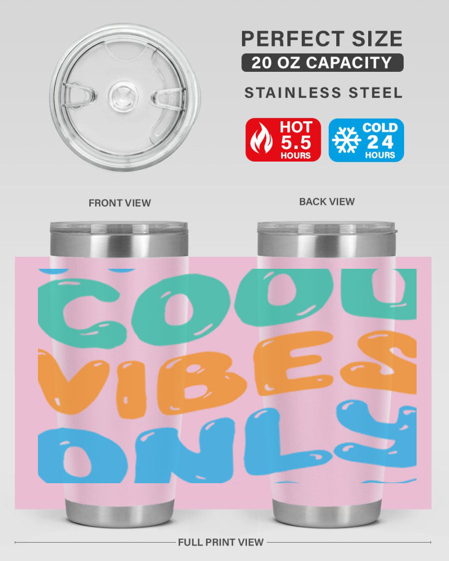 Good Vibes Only Design 20oz Mermaid Tumbler showcasing vibrant colors and stylish design, perfect for hot and cold beverages.
