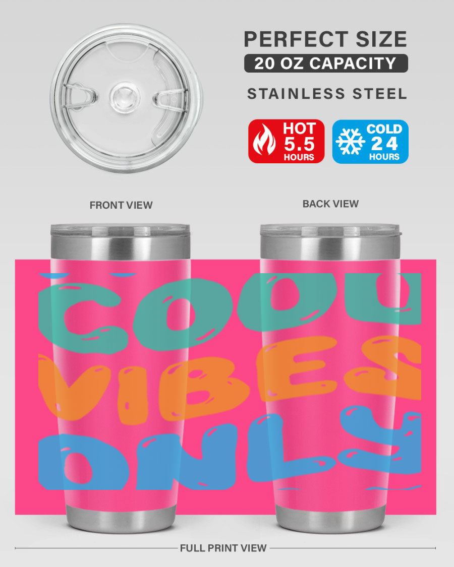 Good Vibes Only Design 20oz Mermaid Tumbler showcasing vibrant colors and stylish design, perfect for hot and cold beverages.