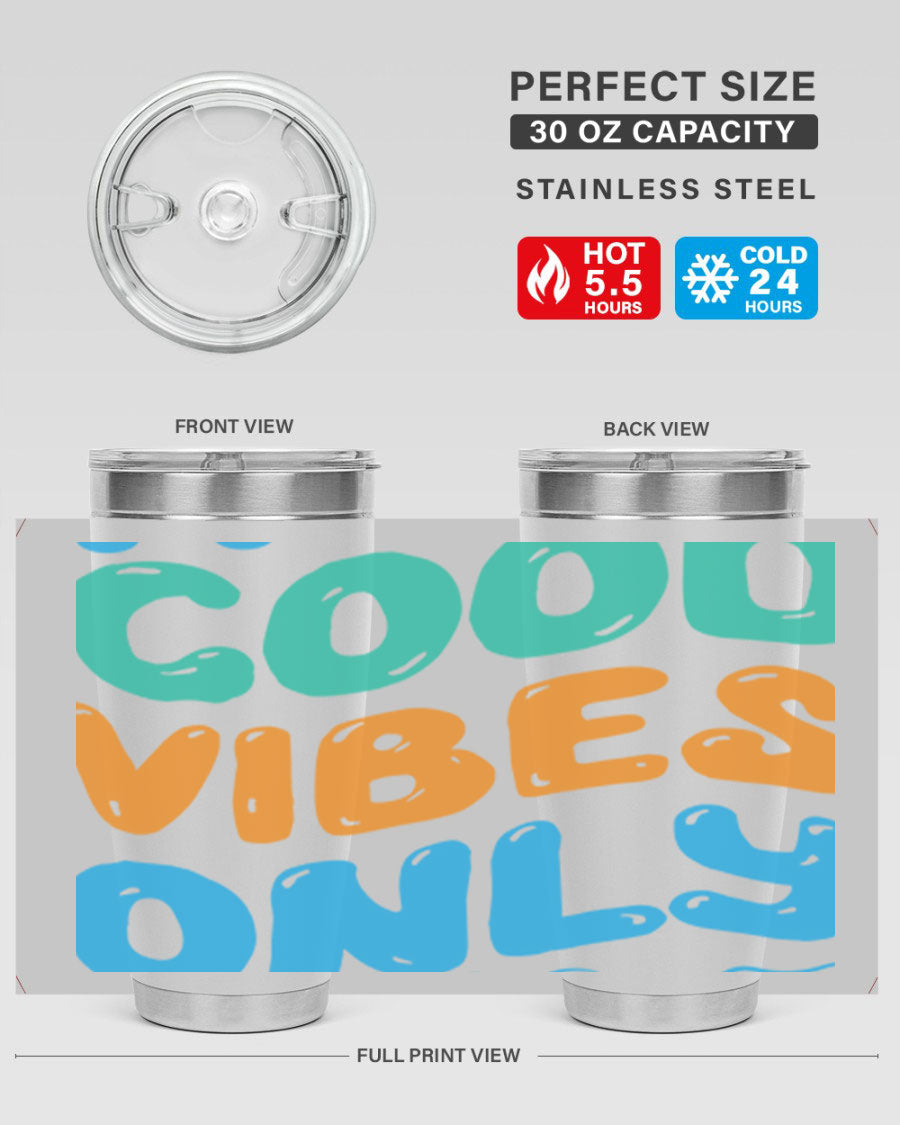 Good Vibes Only Design 20oz Mermaid Tumbler showcasing vibrant colors and stylish design, perfect for hot and cold beverages.