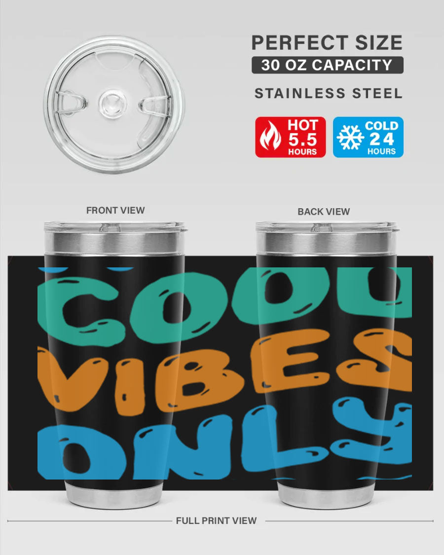 Good Vibes Only Design 20oz Mermaid Tumbler showcasing vibrant colors and stylish design, perfect for hot and cold beverages.