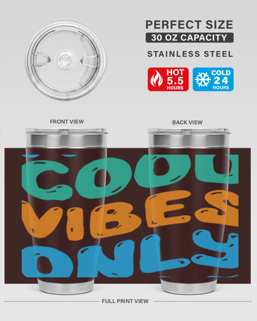 Good Vibes Only Design 20oz Mermaid Tumbler showcasing vibrant colors and stylish design, perfect for hot and cold beverages.