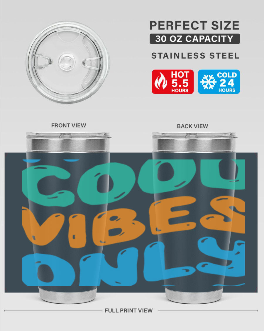 Good Vibes Only Design 20oz Mermaid Tumbler showcasing vibrant colors and stylish design, perfect for hot and cold beverages.