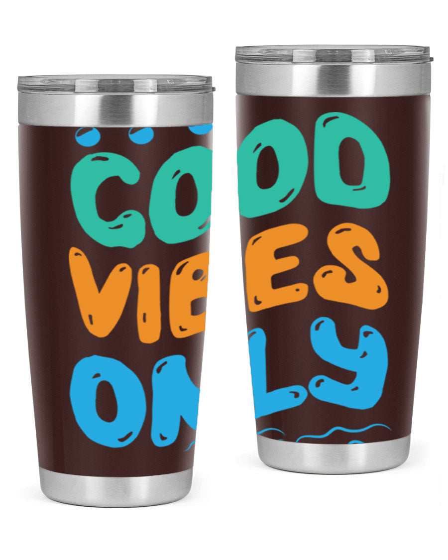 Good Vibes Only Design 20oz Mermaid Tumbler showcasing vibrant colors and stylish design, perfect for hot and cold beverages.