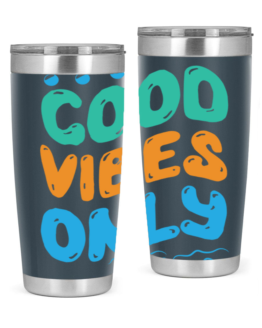Good Vibes Only Design 20oz Mermaid Tumbler showcasing vibrant colors and stylish design, perfect for hot and cold beverages.