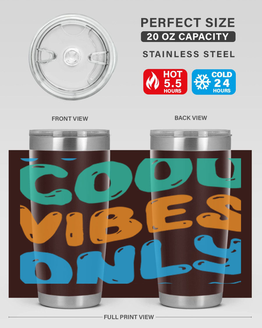 Good Vibes Only Design 20oz Mermaid Tumbler showcasing vibrant colors and stylish design, perfect for hot and cold beverages.
