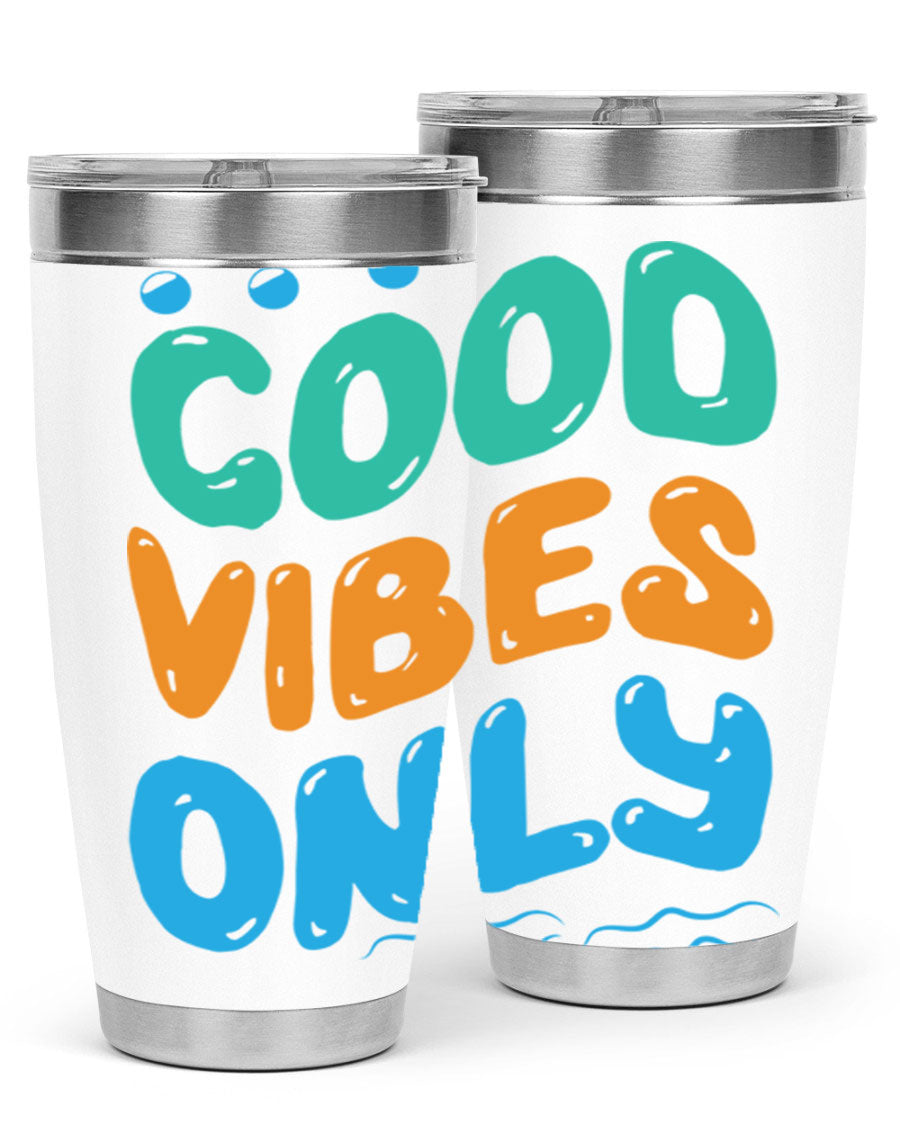 Good Vibes Only Design 20oz Mermaid Tumbler showcasing vibrant colors and stylish design, perfect for hot and cold beverages.