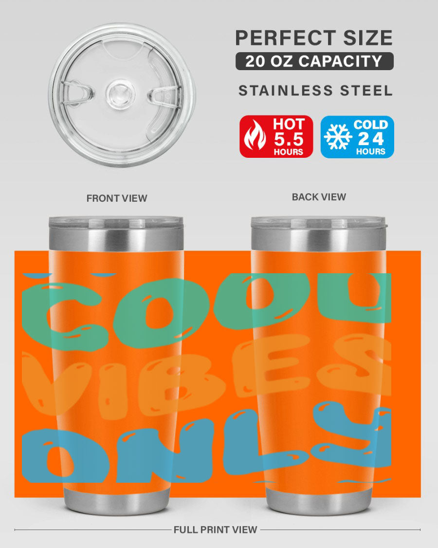 Good Vibes Only Design 20oz Mermaid Tumbler showcasing vibrant colors and stylish design, perfect for hot and cold beverages.