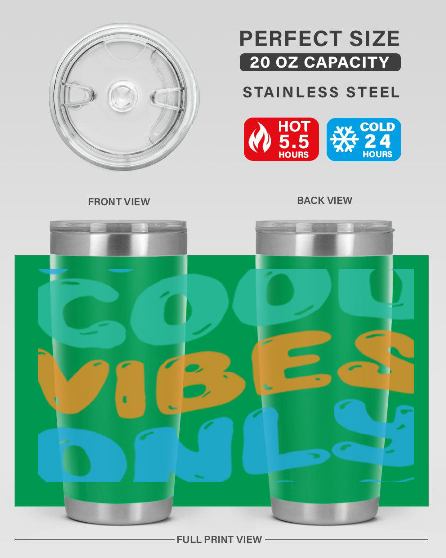 Good Vibes Only Design 20oz Mermaid Tumbler showcasing vibrant colors and stylish design, perfect for hot and cold beverages.