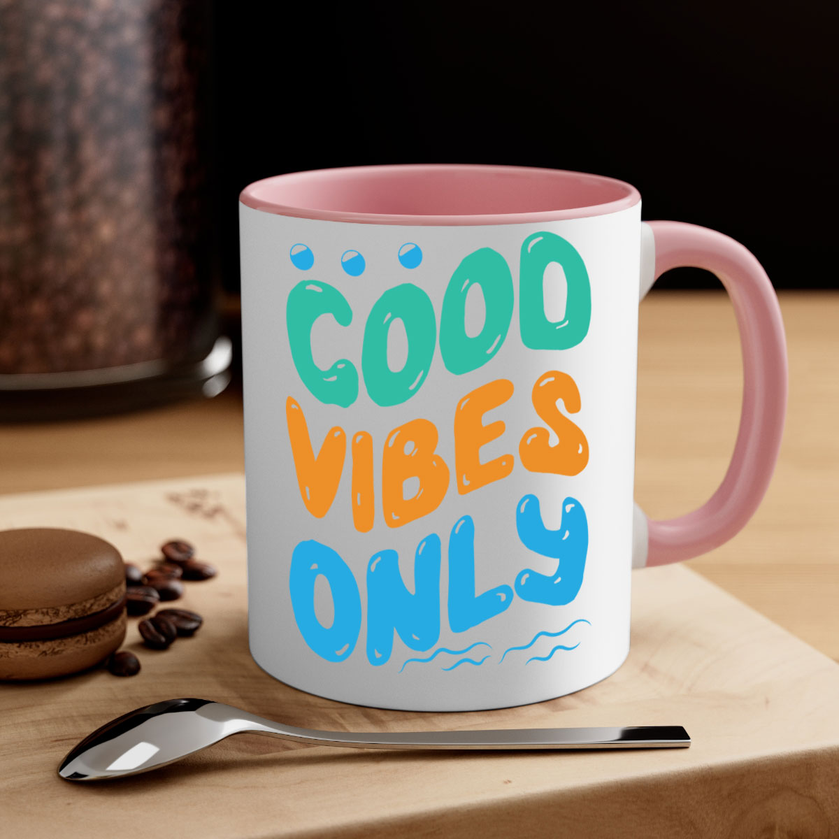 Good Vibes Only Design 200# Mug featuring a two-tone color scheme with a glossy finish and easy-grip handle.