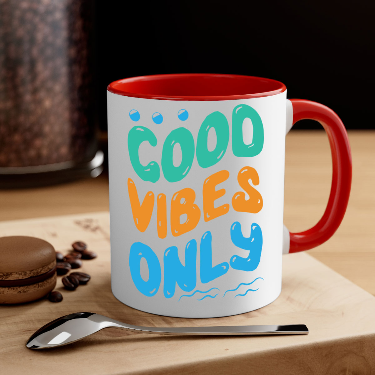 Good Vibes Only Design 200# Mug featuring a two-tone color scheme with a glossy finish and easy-grip handle.