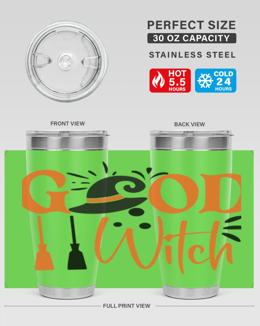 Good Witch 112# Halloween Tumbler, 20oz double wall vacuum stainless steel with a whimsical design, perfect for hot and cold beverages.
